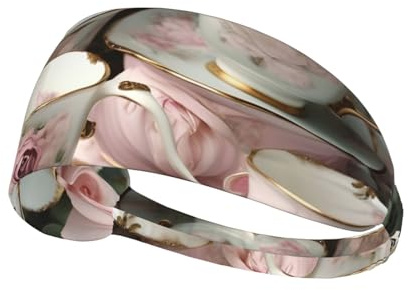 Tea Cups with Roses Romantic Print Headbands, Fitness Headbands Fashion Hair Accessories, Elastic Sports Hair Bands