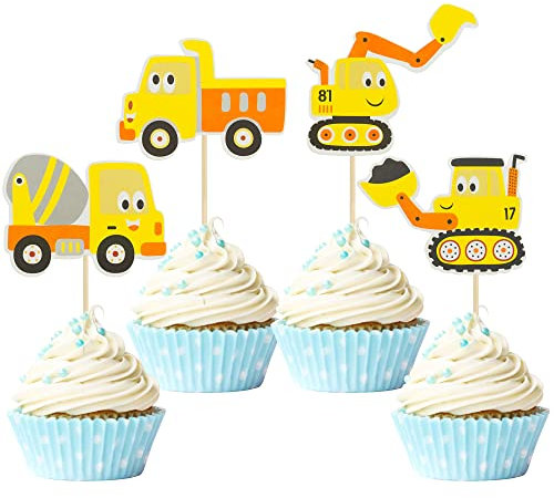 Gyufise 36 Packung Bau Cupcake Toppers Picks Dump Truck Bagger Traktor Party Kuchen Toppers für Kinder Geburtstag Bau Thema Baby Dusche Party Dekorationen Zubehör