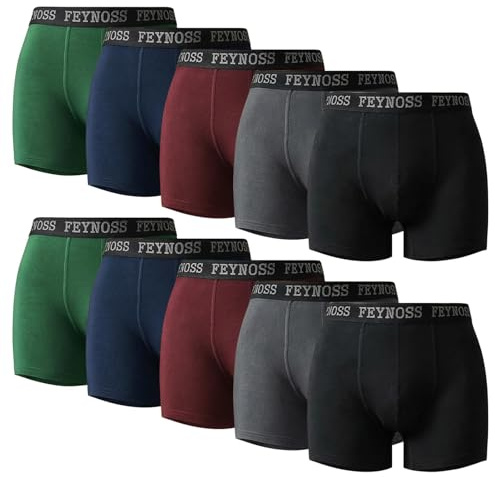 feynoss Boxershorts Herren 10er Pack aus Baumwolle, Unterhosen Männer | Unterwäsche ohne Etikett, atmungsaktiv mit elastischem Bund für Alltag & Sport