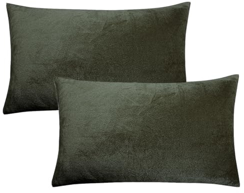 Soifox 2er Set Kissenbezug 40x60cm - Olivgrün Samt Zierkissenbezüge Weich Flauschig Kuschelig Kissenbezüge Deko Kissen Sofakissen Lendenkissen Wurfkissenbezug Schlafzimmer Kissenhülle