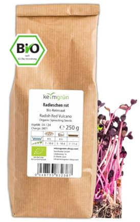 Keimgrün Bio Radieschen rot Samen - Sprossensamen für Sprossenglas oder Microgreens, Plastikfreie Verpackung, Regional Abgefüllt in Deutschland, Wähle zwischen 250g, 500g und 750g