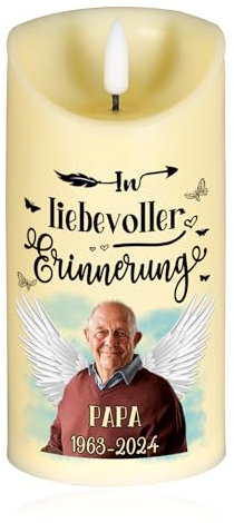 Wamantic LED Kerzen Flackernde Flamme – Personalisierte Flammenlose Gedenkkerze mit Foto, Name & Datum Geschenk zum Gedenken (Stil 2)