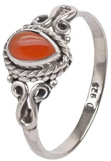 mantraroma Ring Damen Silber 925 Karneol Edelstein orange dezent verspielt