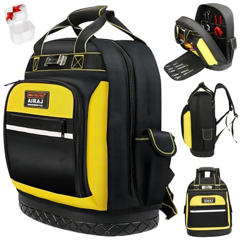 AIRAJ Heavy Duty Tool Backpack,17 Inch Tool Bag Backpack with Waterproof Molded Hard Base,Durable Tool Bag with Reinforced Stitching,Waist-Support,Work backpack for Industrial,Electrician,Construction