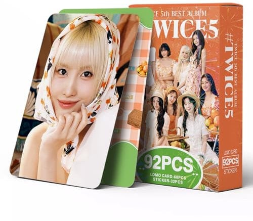 KPOPBP TWICE 5th album Photocards Kpop Merch Gift for ONCE Fans, 60 PCS Lomo Card Set with 32 PCS Sticker