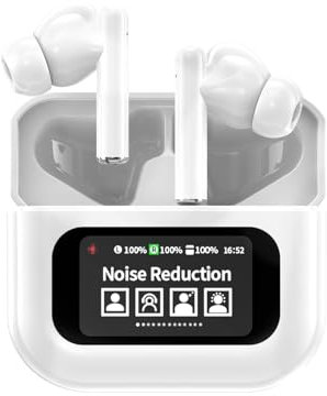 NutriEss 54 Veri auricolari wireless con custodia touchscreen Case ANC rumore che annulla gli auricolari da gioco a bassa latenza per amanti della musica e giocatori Black White (Bianco)