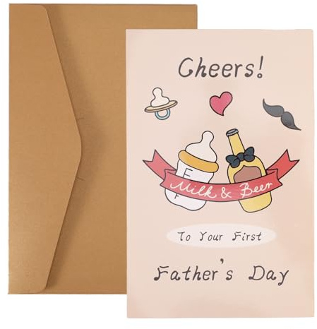 Tinoaly Karte Zum Ersten Vatertag, Grußkarte aus Papier für den Neuen Vater mit Umschlag Lustige Geschenkkarten zum Vatertag für Sohn und Schwiegersohn (Stil 1)