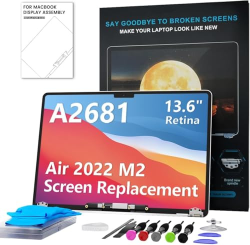 LHM A2681 Bildschirm Ersatz für MacBook Air 13,6 Zoll M2 2022 (EMC 4074) A3113 M4 2024 (EMC 8611) 2560 x 1664 Full LCD Bildschirm Display Komplettmontage mit Fix-Kit (A2681 Starlight)