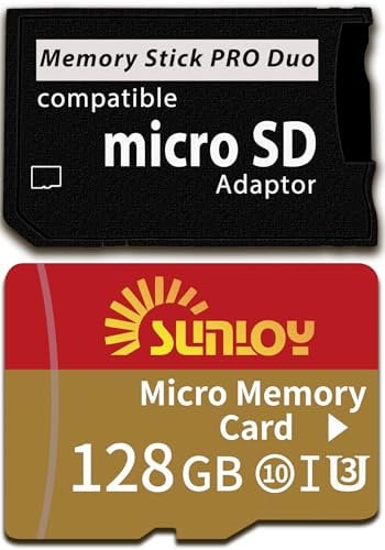 PSP Memory Stick Adapter with 128GB Micro SD Card, Micro SD/SDHC/SDXC to Memory Stick PRO Duo MagicGate Card Compatible with PlayStation Portable, Camera, Handycam, Smartphone, PSP 1000/2000/3000