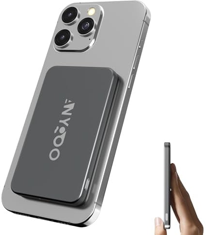 Ultra Slim MagSafe Power Bank 5000mAh Magnetic Portable Battery Charger | 15W Wireless 22W PD Fast Charging Battery Pack, Ergonomic Design Travel Essentials for iPhone 17/16/15/14/13/12, Space Gray