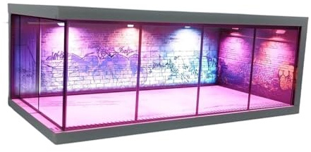 Sharplace 1/64 Druckguss-Autovitrine, Autogarage-Vitrine, Schutzfahrzeug-Garage-Schaukasten mit LED-Leuchten für Geschenke, A