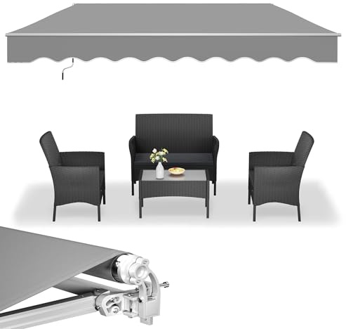 UISEBRT Toldo para balcón, 360 x 300 cm, con brazo articulado, toldo con abrazadera, protección solar, gris claro