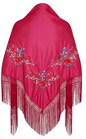 Wildarms Mantón de Sevillana Bordado con Flecos para Flamenco Feria Disfraz Baile Tradicional Mujer