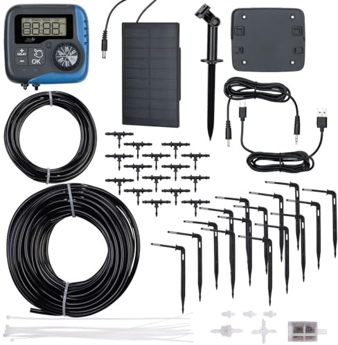 Royal Gardineer Bewässerung Solar: Solar-Bewässerungssystem für 15 Pflanzen, bis 45 l/Std., LCD-Display (Bewässerungscomputer mit Pumpe, Bewässerung Systeme Gewächshaus)