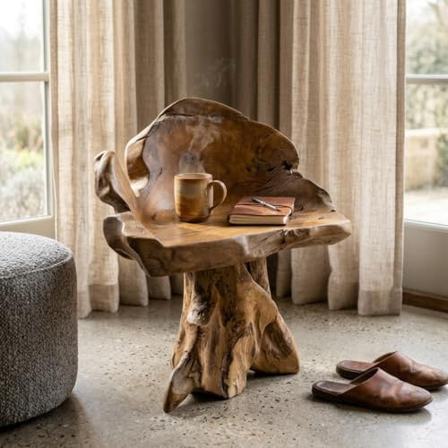 Kinaree Teak Wurzelholz Stuhl aus massivem Holz – Handgefertigter Naturholz Sessel aus Teakholz – Rustikaler Massivholz Stuhl im asiatischen Stil – Unikat Möbel aus Wurzelholz
