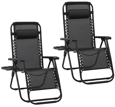 Quipulse Zero Gravity Chairs,Set of 2,Folding Sunloungers,Adjustable Recliner with Headrests,Cup Holder for Outdoor,Beach,Garden,Patio,Poolside
