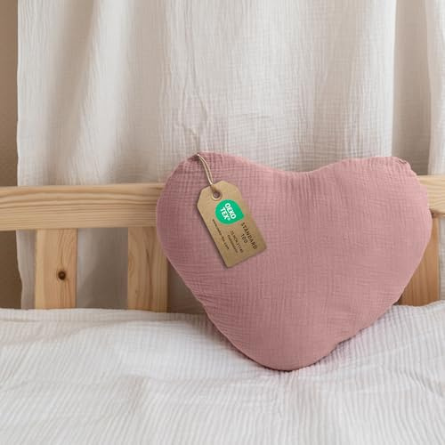 Dekokissen Kinderzimmer [Kuschel Kissen in Herz- & Sternform] - Kuschelkissen Kinder aus 100% Musselin-Baumwolle - handgenäht & weich in 12 Farben - Herzkissen Sternkissen Deko fürs Kinderbett