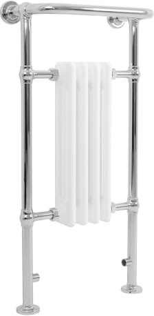 Radiatore Bagno Tradizionale 950x480 mm Bianco Cromato Scaldasalviette 4 Colonne Montaggio Parete/Pavimento Stile Vittoriano Riscaldamento Centrale Acciaio al Carbonio Kit Fissaggio Spazzola Inclusa