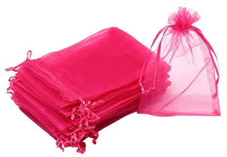Dealglad Organza-Beutel, 7,6 x 10,2 cm, durchsichtig, mit Kordelzug, Hot Pink, 100 Stück
