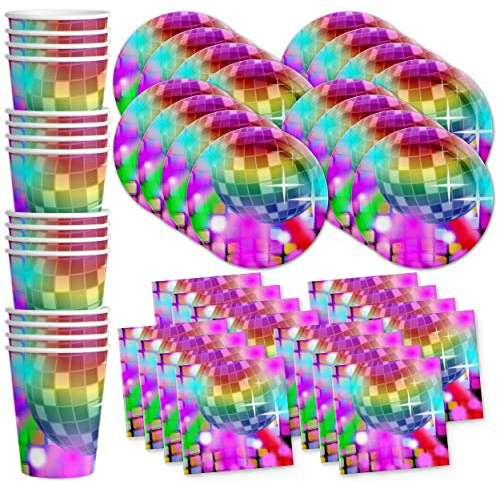 Disco Birthday Party Supplies Set Plates Napkins Cups Tableware Kit for 16