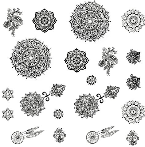 Oblique-Unique Tattoo Aufkleber Temporäre Körperkunst Entfernbar Mandala Sticker für Ihren Körper Weiß Schwarz