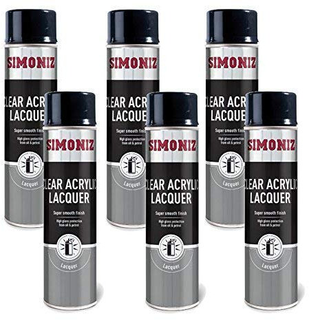 SIMONIZ Spray Paint Aerosol 500ml Can Clear Lacquer x6