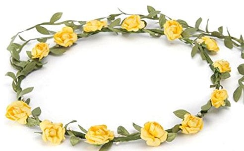 BFD One Ladies Girls Boho Floral Festival Flower Crown Head Band Garland One Size Wipe Clean With Dry Cloth Paper Flowers On Strong Wrapped Florist Wire 30 Colours (Yellow)
