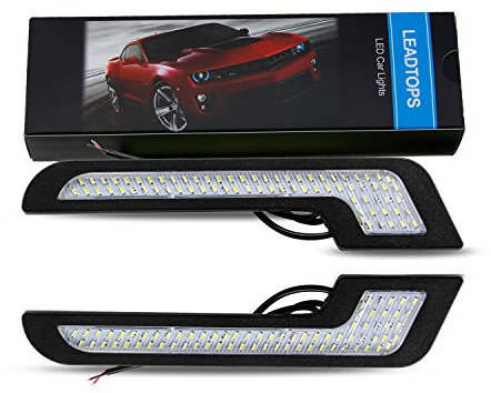 LEADTOPS Daytime Running Lights LED White Light L-Shape Strips, 72 SMD Glass LENS with Back Sticker 12V DRL 6W DIY LED Lamp 100% Waterproof,1 Year Warranty (2 Packs)