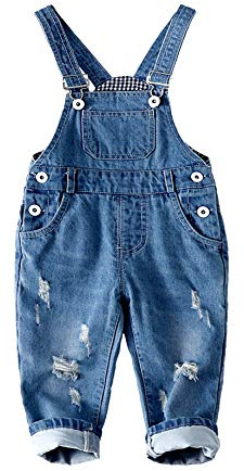 KIDSCOOL SPACE Baby Boy Girl Jean Overalls,Toddler Ripped Denim Cute Workwear