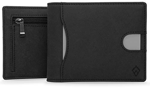 AKIELO Geldbörse Faltbar mit Reißverschluss-Münztasche, RFID Schutz und Geschenkbox – Stylischer Herren Geldbeutel – Kontaktloser Kreditkartenschutz Wallet (Schwarze Ausgabe mit Reißverschluss)
