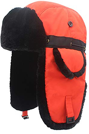 WANYING Herren Verdichte Wintermütze Bomber Mütze mit Ohrenklappen Super Warm Thermal Outdoor Fliegermütze - Orange & Schwarz