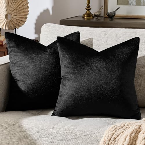 GIGIZAZA 2er Set Schwarz Kissenbezug Samt Kissenbezüge Dekorative Kissenhülle Sofakissen Zierkissen deko Dekokissen für Wohnzimmer Schlafzimmer Sofa Auto 40cmx40cm