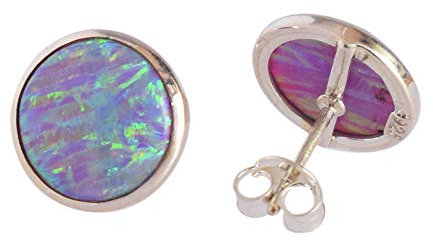 Runde Form Ohrringe, funkelnder Feueropal Edelstein Ohrstecker, rosa grün blinkender Opal, handgefertigt, Sterling Silber Boho Schmuck, -4444
