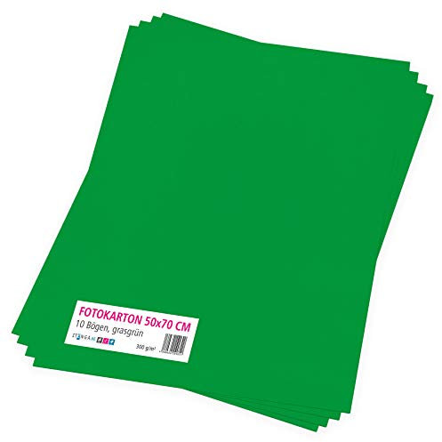 itenga Fotokarton 10 Blatt 50 x 70 cm 300 g/qm - Tonpapier Tonkarton Druckerpapier Bastelpapier Bogen durchgefärbt zum kreativen Gestalten und Basteln (Grasgrün)
