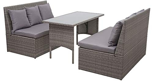 Mendler Poly-Rattan Garnitur HWC-G16, Garten-/Lounge-Set Sitzgruppe, Gastronomie 2x2er Sofa Tisch - grau, Kissen dunkelgrau