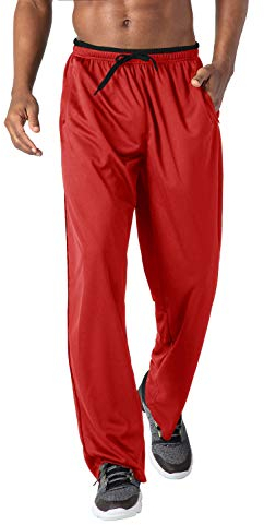 KEFITEVD Jogginghose Herren Leicht Dünn Sporthose Lang Größe Atmungsaktiv Stretch Fitnesshose Lässig Freizeithose mit Reißverschluss-Taschen Rot-Schwarz M