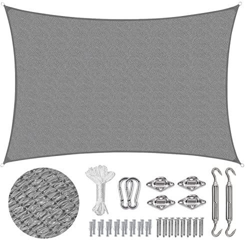 Sekey Sonnensegel 4x5m, Sonnenschutz, Rechteckig mit Edelstahl Befestigungs Kit, HDPE-Kunststoff, Winddicht Wasserdurchlässig UV-beständig Atmungsaktiv Reißfest, für Balkon Garten, Hellgrau