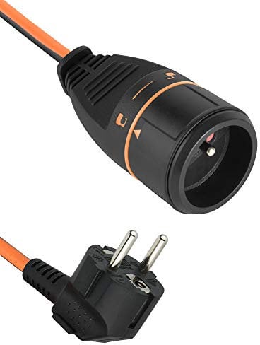 Electraline 57035A Rallonge Prolongateur 10M 3G1.5mm Femelle Français Electralock équipée d'un système de Verrouillage Qui empêche la déconnexione fiche-Prise, Noir/Orange