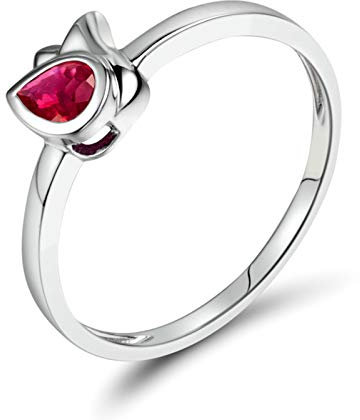 Bishilin Ring Weißgold 750 Schmal Ring mit 0.2ct Rubin, Damen Ringe Weißgold Verlobungsring Große 50 (15.9)