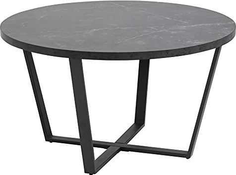 AC Design Furniture Albert runder Couchtisch, Wohnzimmertisch rund, Couchtisch für Wohnzimmer, einfach zu montieren, Tisch mit schwarzer Marmor Optik und Metallgestell, Ø: 77 x H: 44 cm, 1 Stk.