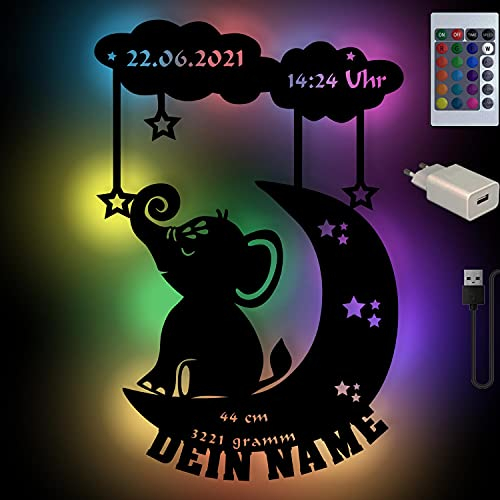 RGB Baby-Geschenke personalisiert mit Namen zur Geburt & Taufe Taufandenken für Mädchen & Junge Jungs I USB Farbwechsel Nachtlicht Schlummerlicht Andenken