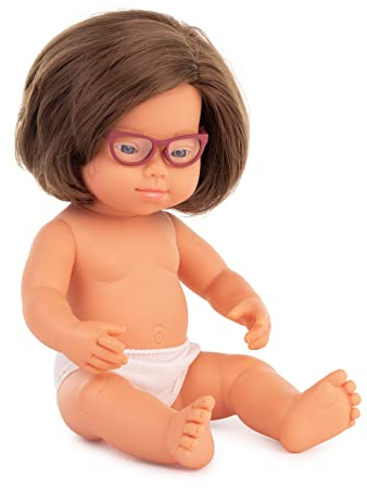 Miniland europäisches Mädchen 38cm mit Down-Syndrom, mit Brille, ohne Unterwäsche 31110 Weiß