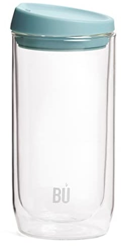 BU Products Reusable Double Walled Glass Coffee Cup | Travel Mug | Splash Proof Antibacterial Lid | BPA Free | Cappuccino Latte Flat White Glass Mugs | Vacuum Insulated | 16oz/454ml Mint Green