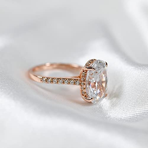 DJMJHG 100% 925 Sterling Silver 9×13mm Oval High Carbon Diamond Wedding Rings for Women Party Fine Jewelry 7 Rose Gold