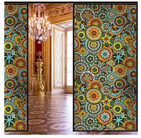 Siunwdiy Sonnenschutz fensterfolie bunt selbsthaftend Blickdicht,Milchglasfolie Sichtschutz Fensterfolie,Statisch Haftend Dekorfolie,ohne Klebstoff Wiederverwendbar zum Bad Duschwand,5,70x120cm