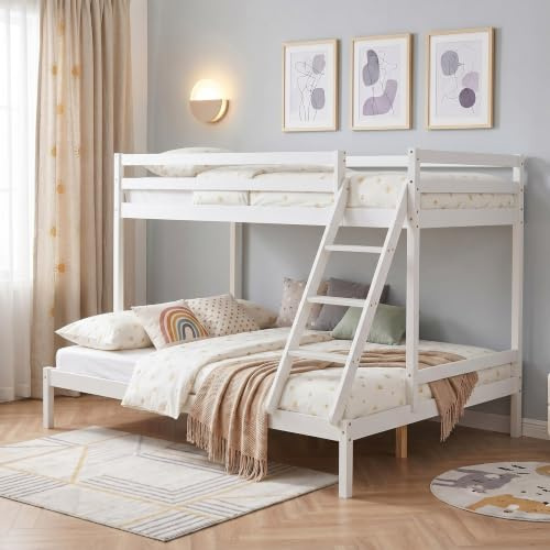 Panana Bunk Bed for Kids, Twin over Double 3FT and 4FT6 Triple Sleeper Bunk Beds with Ladder (White)