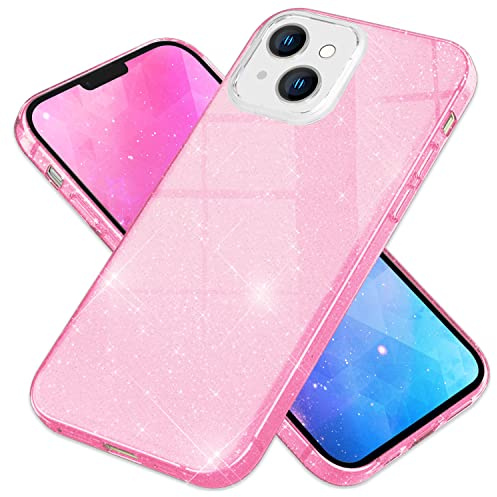 NALIA Glitzerhülle für iPhone 14 - Grip - Hülle, Pink | Partikel fest im Material eingeschlossen, 3-Schicht-Schutzaufbau mit Hardcase-Kern, Erhöhter Kamerarand, SHINEPOP