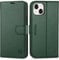 SHIELDON Wallet Case for iPhone 14 Plus 5G 2022, Genuine Leather Magnetic Case with RFID Blocking, Card Holder, Viewing Stand, Shockproof Folding Case Compatible with iPhone 14 Plus - Midnight Green