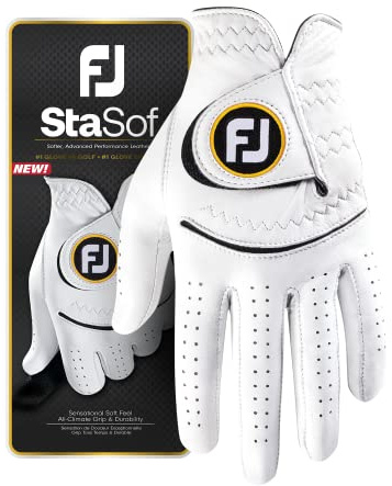 FootJoy Men's StaSof Golf Glove, White, Medium/Large, Worn on Right Hand