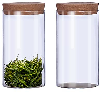 ericotry Lebensmittelbehälter aus transparentem Glas, luftdicht, mit Korkverschluss, Deckel für Gewürze, losen Tee, Müsli, trockene Obst, Nüsse, Kaffeebohnen, Aufbewahrung (300 ml)